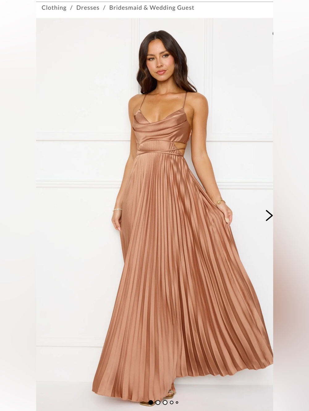 Hello Molly Solara Brown Satin Pleated Maxi Dress